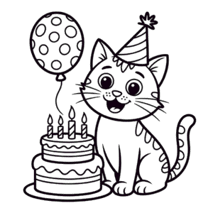 Kleurplaat Kattenverjaardag
