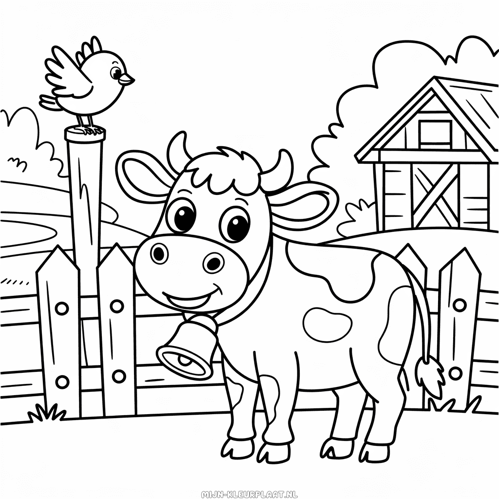 Kleurplaat Koe op een Boerderij