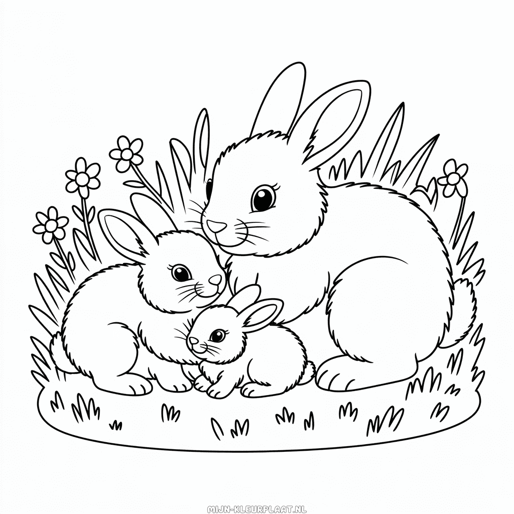 Kleurplaat Konijnenfamilie