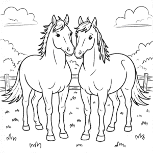 Kleurplaat Twee Paarden Naast Elkaar