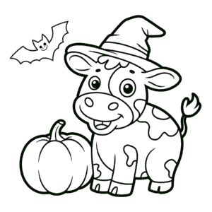 Kleurplaat Vrolijke Halloween Koe