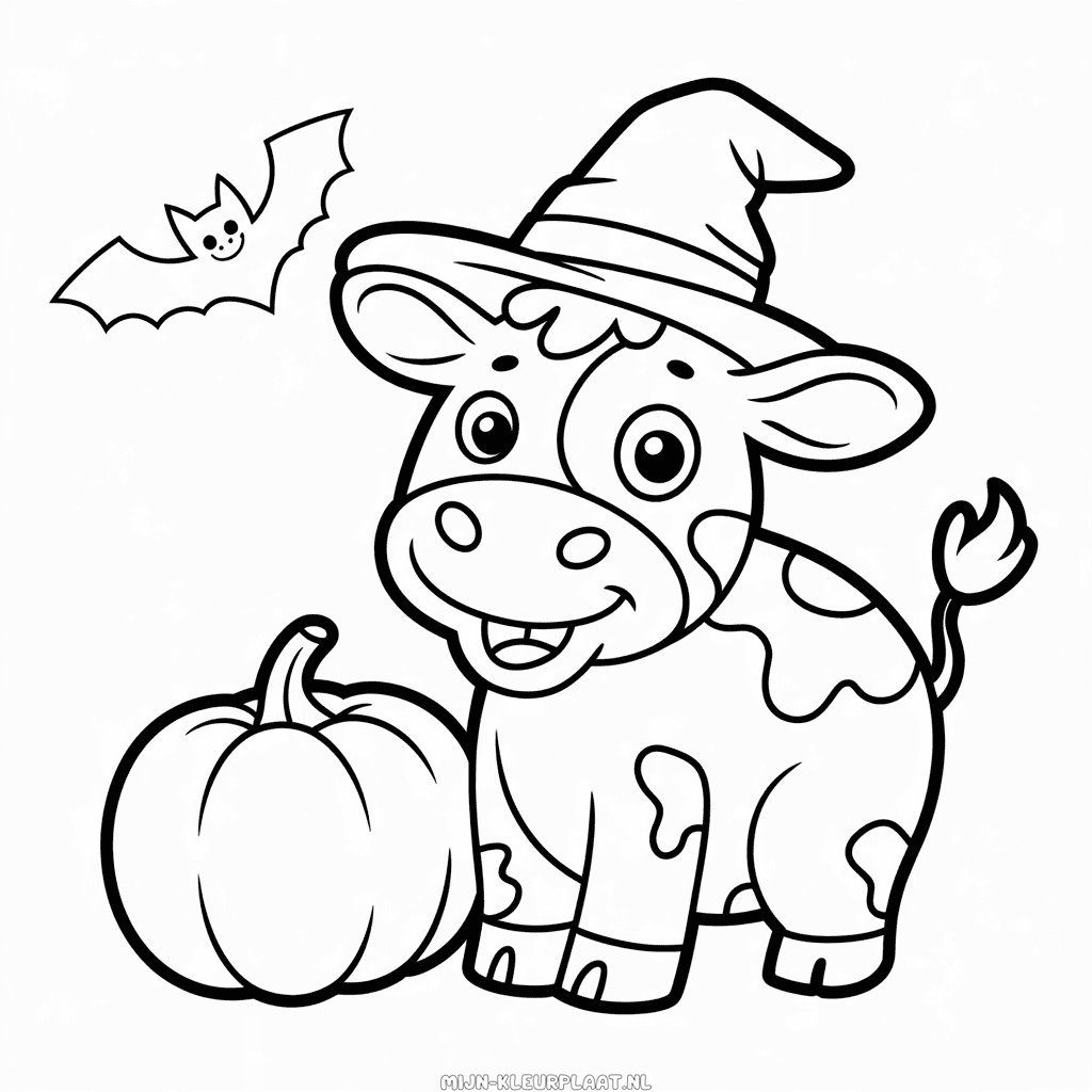 Kleurplaat Vrolijke Halloween Koe