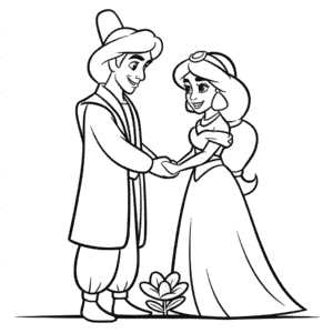 Kleurplaat Aladdin en Jasmine Bruiloft