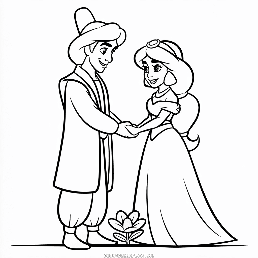 Kleurplaat Aladdin en Jasmine Bruiloft