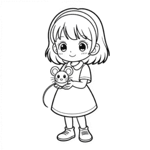Kleurplaat Anime Meisje Met Muis