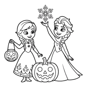 Kleurplaat Anna en Elsa Halloween