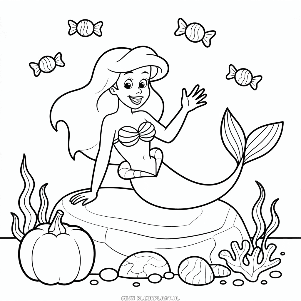 Kleurplaat Ariel Halloween
