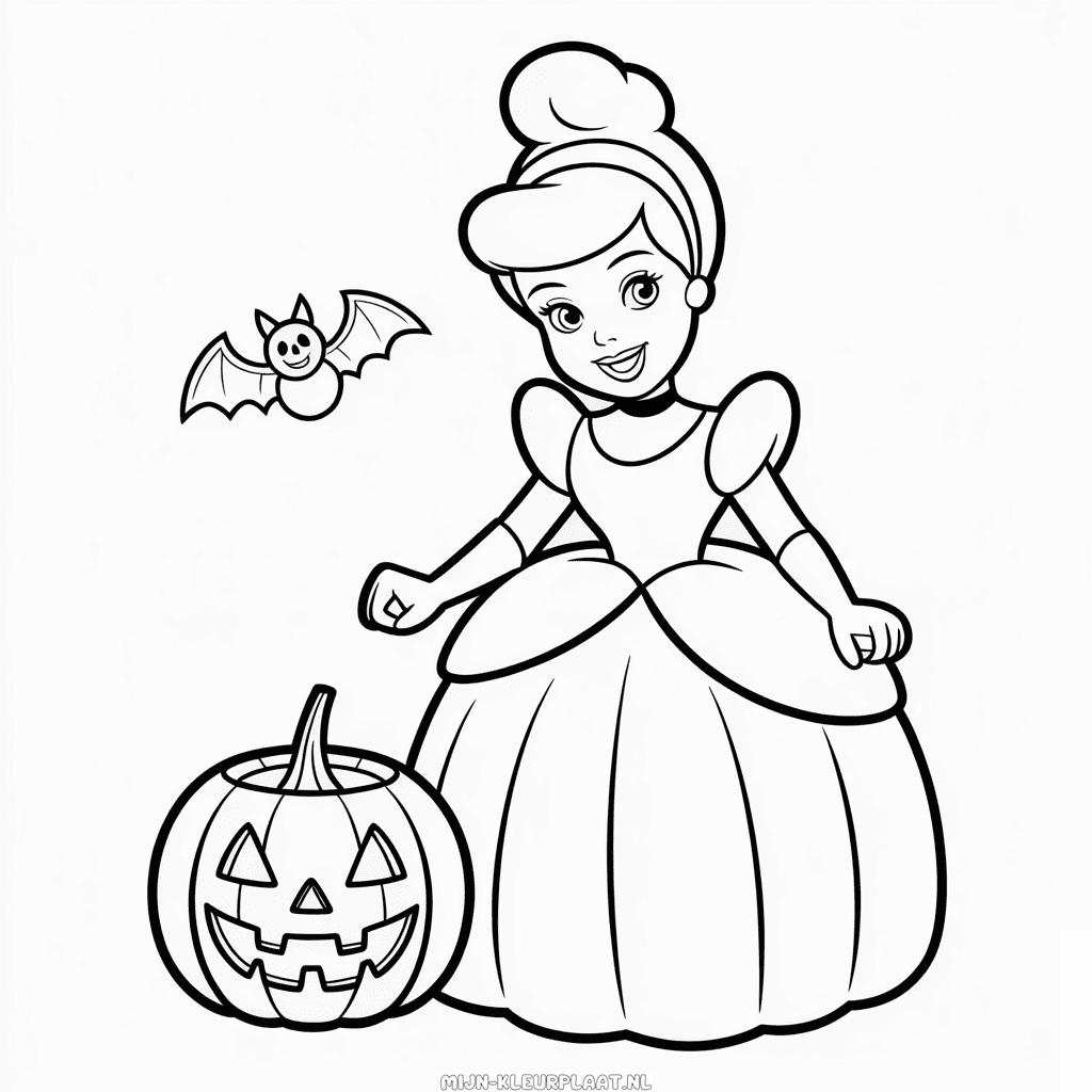 Kleurplaat Assepoester Halloween