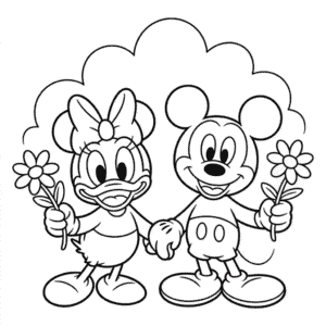 Kleurplaat Daisy en Mickey Mouse