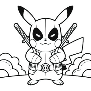 Kleurplaat Deadpool Pikachu