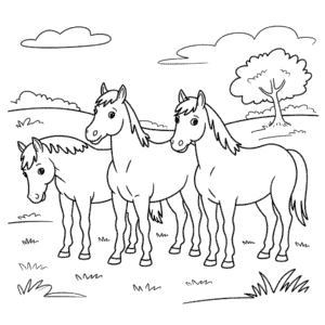 Kleurplaat Drie Paarden