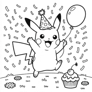 Kleurplaat Gelukkige Verjaardag Pikachu