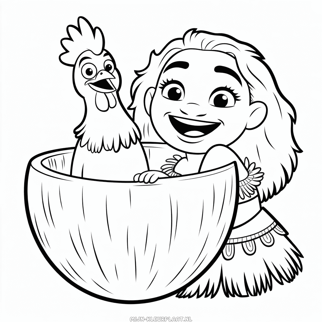 Kleurplaat Hei Hei en Vaiana