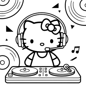 Kleurplaat Hello Kitty DJ