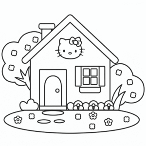 Kleurplaat Hello Kitty Huis