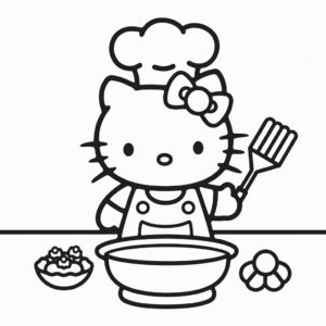 Kleurplaat Hello Kitty Kokende Chef