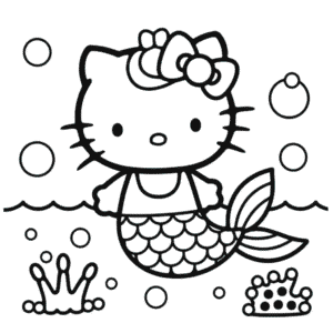 Kleurplaat Hello Kitty Zeemeermin