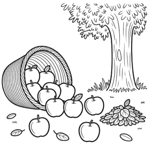 Kleurplaat Herfst Appel
