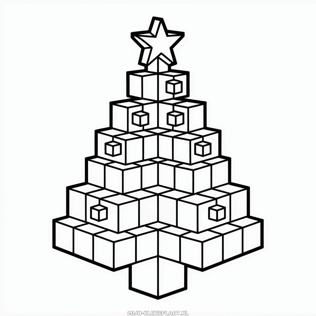 Kleurplaat Kerstboom Minecraft