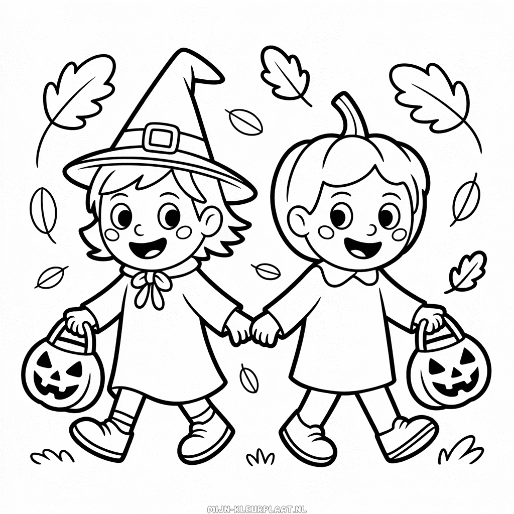 Kleurplaat Kinderen Halloween