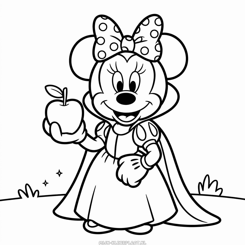 Kleurplaat Minnie Mouse Verkleed als Sneeuwwitje