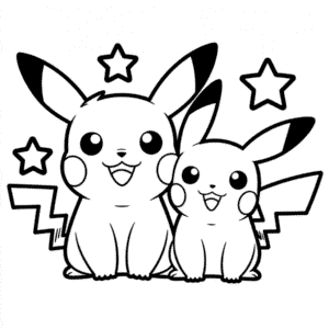 Kleurplaat Pichu en Pikachu