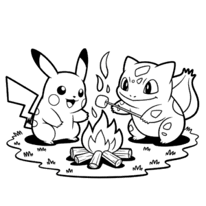 Kleurplaat Pokémon Pikachu en Vrienden
