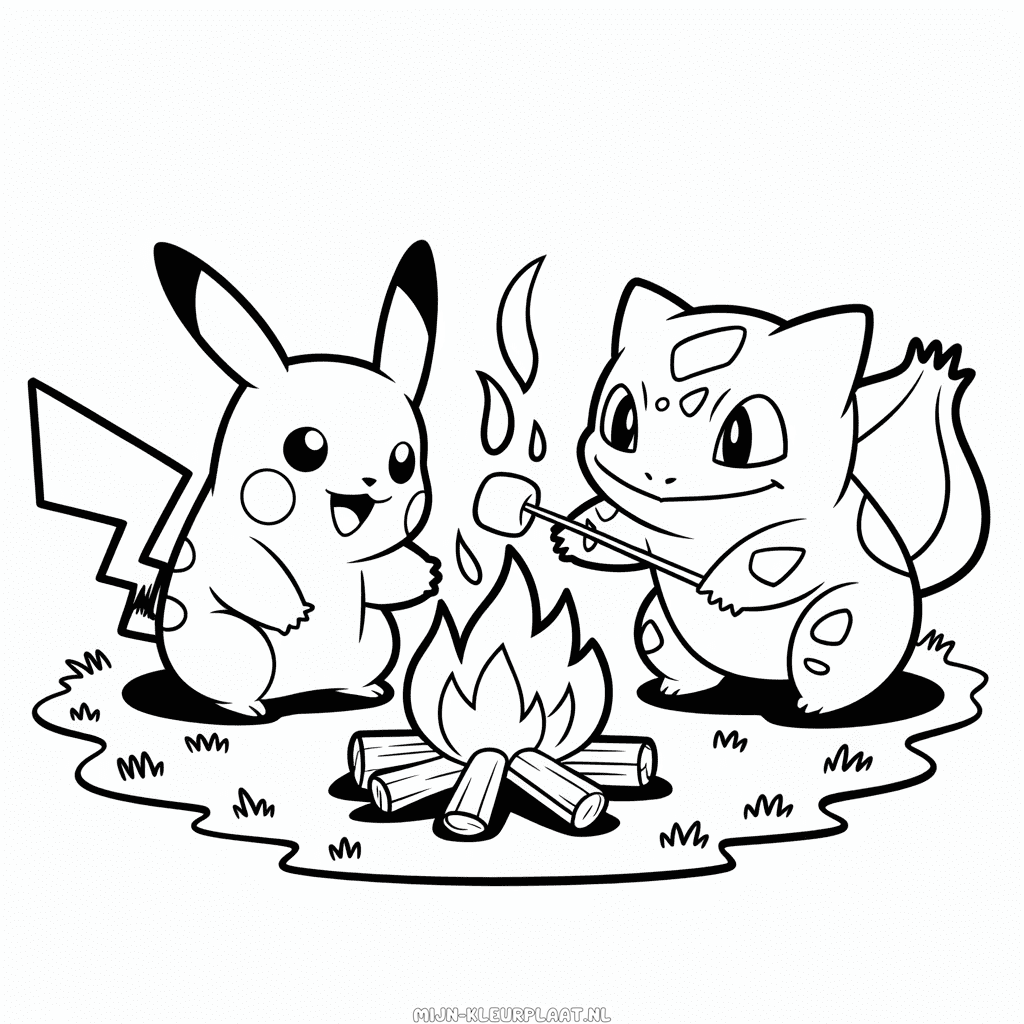 Kleurplaat Pokémon Pikachu en Vrienden