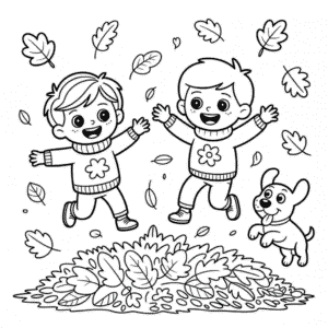 Kleurplaat Schattige Herfst Kinderen