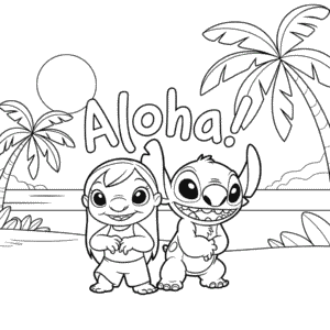 Kleurplaat Schattige Lilo en Stitch