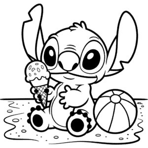 Kleurplaat Stitch die IJs Eet