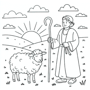 Kleurplaat Volwassen Schaap en Herder