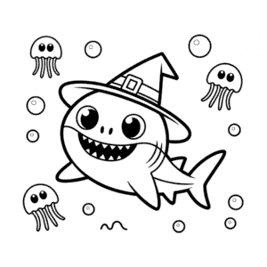 Kleurplaat Baby Halloween Haai