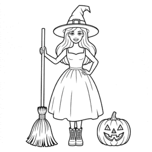 Kleurplaat Barbie Halloween