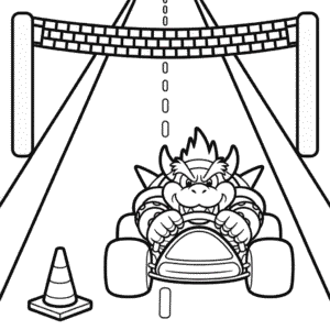 Kleurplaat Bowser in Mario Kart