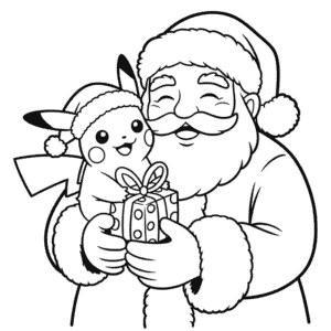 Kleurplaat De Kerstman en Pikachu
