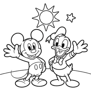 Kleurplaat Donald Duck en Mickey Mouse
