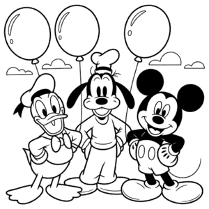 Kleurplaat Donald Goofy Mickey