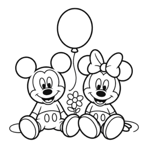 Kleurplaat Eenvoudige Mickey en Minnie