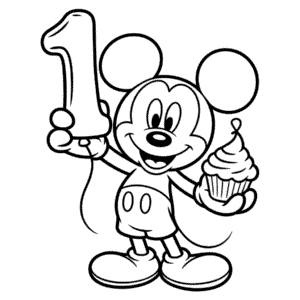 Kleurplaat Eerste Verjaardag van Mickey Mouse