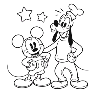 Kleurplaat Goofy en Mickey Mouse