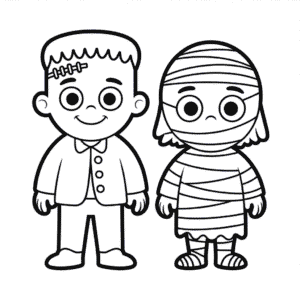 Kleurplaat Halloween Cartoonfiguren