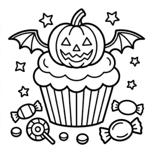 Kleurplaat Halloween Cupcake