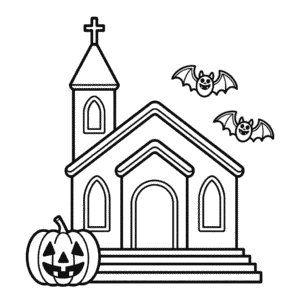 Kleurplaat Halloween Kerk