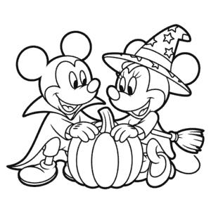 Kleurplaat Halloween Mickey en Minnie