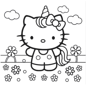 Kleurplaat Hello Kitty Eenhoorn