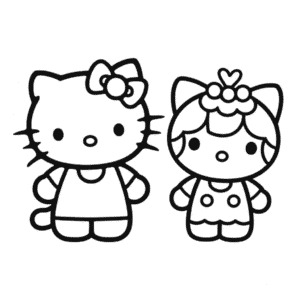 Kleurplaat Hello Kitty en Beste Vriend