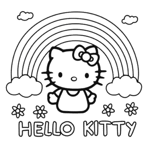 Kleurplaat Hello Kitty en de Regenboog