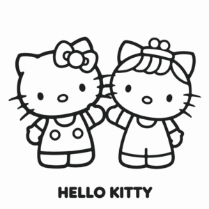 Kleurplaat Hello Kitty en Mama