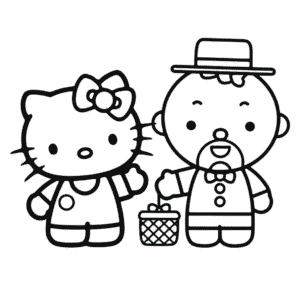 Kleurplaat Hello Kitty en Papa